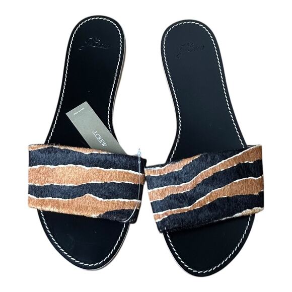 J. Crew Capri Slide Sandals Tiger Print Calf Hair NWT Size 10 - Picture 3 of 10